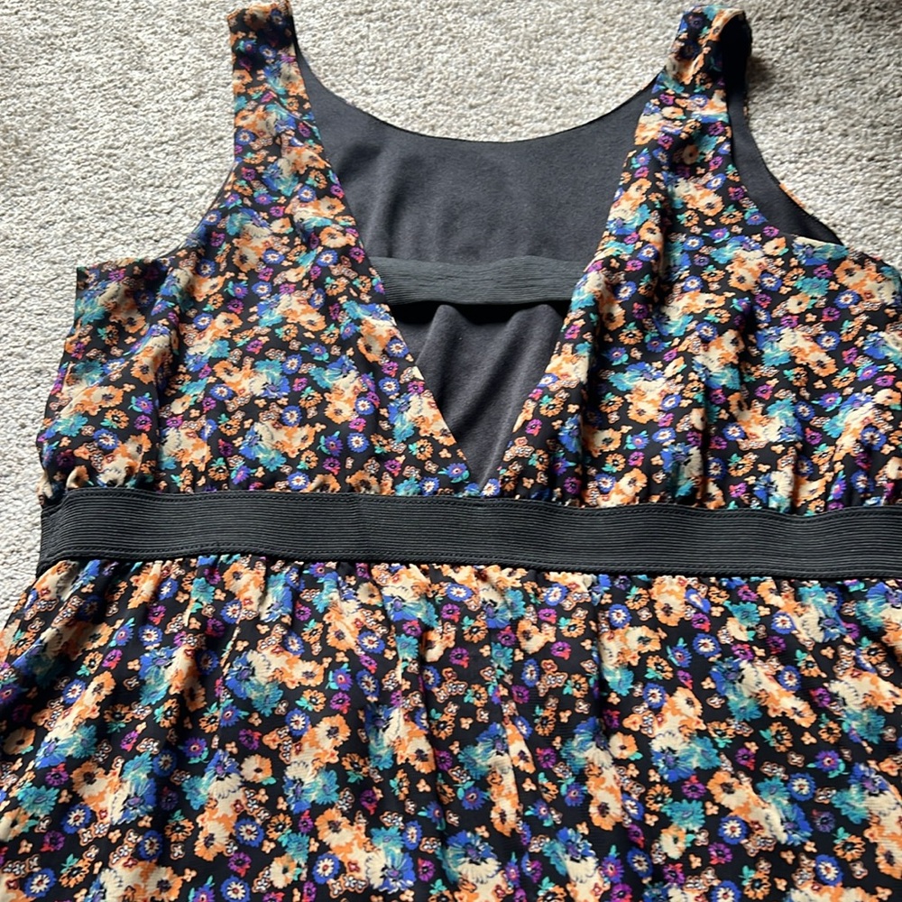 Xhilaration Sleeveless Floral Dress XL Black Orange Blue Purple Flowers Keyhole - Picture 8 of 15
